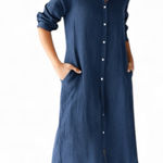 CP Shades CP Shaded LINEN MAXI SHIRT DRESS - BLUE CHAMBRAY in Excellent Condition Photo 0