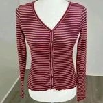 Pink Rose  Red & White Striped Button Front Long Sleeve Top Size S Photo 0