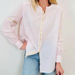 Free People Pink Shimmers And Stripe Slouchy Button Up Shirt Women's Size M -GUC Photo 14