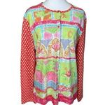 Tabi Womens Tropical Button Front Long Sleeve Shirt Large Vacation Beach Novelty Photo 0