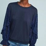 Ro & De  Tariro Navy Pullover Top with Lace Sleeves Size L Photo 0