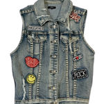 ChiOle Distressed Cropped Denim Vest S patches crop 90s rocker rock concert Blue Photo 0