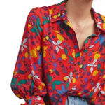 Anthropologie Maeve Blithe Button Down Fruit Floral Red / Blue Colorful Bows 4 Photo 0