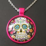 Sugar Skull Fuchsia Glass Pendant NWT Pink Photo 0