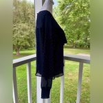 EXPRESS Sheer Navy Sleeve Blouse Hot Pink Polka Dots & Ruffle Detail - Size M Photo 2