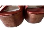 Lulus Lulu’s Lucianto Copper Satin Ankle Strap Wooden Platform Sandals SZ 6 Photo 9