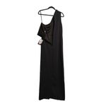 Halston Heritage Halston Celeste Pleated One Shoulder Gown Black Maxi Sleeveless Slit Zip 12 New Photo 9