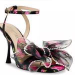 Betsey Johnson  Luz Floral and Pearl Bow Ankle Strap Heels Photo 0