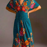 Anthropologie Blank London  Tatiana Dark Teal Floral Kaftan Midi Dress Photo 0