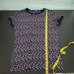 Lauren by Ralph Lauren Blue Geometric Crew Neck Short Sleeve Knit Top Medium Photo 7