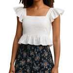 Blue Rain Francesca’s  Bella Flutter Sleeve Bow Back Top Cottage Large White Photo 0