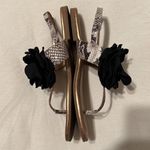 BCBGeneration sz 7 gold sandals w/black flower & snake print straps GUC No box Photo 1