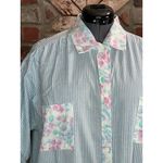 Adonna house dress searsucker floral house dress pink blue pastel collared snap front Photo 2