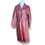 Vintage 70s Burgundy Leather Longline Trench Coat White Whipstitch Western Ranch Red Photo 2