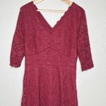 Jasambac Burgundy Lace Midi Dress 3/4 Sleeve Fit Flare Womens L Christmas Party Red Size L Photo 1