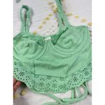Colsie Corset Crop Top Green Ribbed Eyelet Lace Up Tie Back Adjustable Strap S Photo 2
