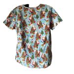Wear for Care v neck scrubs top short sleeve women’s large Christmas holiday Blue Photo 4