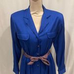 Vintage royal blue midi button front shirt dress chest pockets mod pleated Photo 9