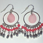 Silver Tone & Pink Dangling Beaded Boho Pierced Earrings Photo 0