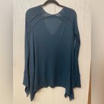 Free People  V-Neck Thermal Shirt Evergreen Green Boho Oversize Shark Bite Photo 3