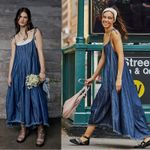 Free People Denim Dreams Midi Dress in 70s Blue Size XS Jean Jumper Retro Photo 2