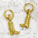 Stainless Steel Gold Cowboy Boot Earrings Photo 0