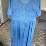 Vintage Boundary Waters Denim Dress Midi Button Front Pockets L Cottagecore 90s Blue Size L Photo 0