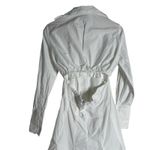 Patou White Pleated Long Sleeve Mini Poplin Tie Waist French Shirt Dress 6 Photo 11