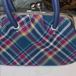 NESS..SCOTTISH BRAND TEAL WOOL PLAID TARTAN KISS LOCK HAND BAG Blue Photo 3