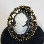 Crystal Glass Bead Cameo Necklace Earrings and Stretch Ring Set Green Photo 8