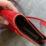 Brighton 90's Vintage Red Leather Embossed Wallet Purse Crossbody Strap Pockets Photo 14