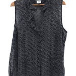 CAbi  Womens XL Sleeveless VNeck Ruffle Front Button Up Black White Music Notes Photo 0