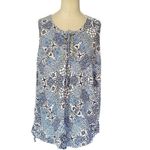 Jessica London Blue Linen Sleeveless Tunic Blouse Lace Up Detail size PLUS 16W Photo 1
