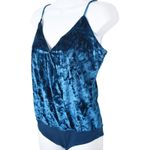 Socialite  Blue Crushed‎ Velvet Spaghetti Strap Bodysuit Velour Whimsigoth Small Photo 3