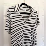 Kaileigh Striped Knit Collared Polo Sweater Shirt Blouse Black & Cream Size 3XL Photo 2
