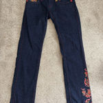COOGI Jeans Womens 7/8 Blue Denim jeans Embroidered Fire Floral Low Rise Photo 0