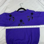 Vintage Purple Black 3D Rose Appliqué Bead Stem Sweater Sz Small Photo 5