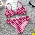 Time & Tru NWT  Women's Geo Print V-Wire Bikini set size medium 8-10 pink swim Photo 1