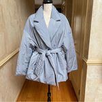 ZARA  Padded Blazer Style Jacket with Belt Dusty Blue Quilted Puffer Coat Size XL Photo 4