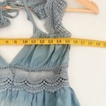 Boho Prairie Dusty Blue Crochet Backless Western Party Mini Ruffle Hem Dress M Size M Photo 7