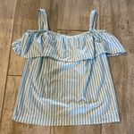J.Crew Blue and White Striped Off the Shoulder Top Photo 2
