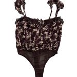 Free People ‎ Bodysuit Women Small Brown Maroon Floral Take It Away Ruffle Photo 1
