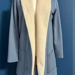 Eddie Bauer Women's Faux Sherpa Lined Cabin Cardigan Blue/Cream EUC Size S Photo 12