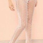Hot & Delicious  | Pearl Embellished Ivory Cream Mesh Leggings Pants | Medium Photo 0