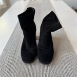 Lucky Brand Black Genuine Suede Leather Wood Block Heel Square Toe Booties Sz 8 Photo 3