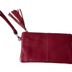 Hadaki "Katy's Leather clutch Deep Red pebbled leather tasseled wristlet NWOT Photo 3