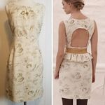 Moulinette Soeurs Cream Gold Sleeveless Dress Keyhole pleated Back peplum L 10 Photo 1