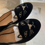 Charlotte Olympia Vintage Kitty Velvet Cat-Embroidered Flat, Black/Gold Photo 2
