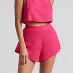 Showpo. Zanrie Linen two piece crop top high waist mini flare shorts Cherry Red Size 2 Photo 0