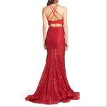 La Femme  High Square Neck Jersey & Lace Two-Piece Gown Photo 3